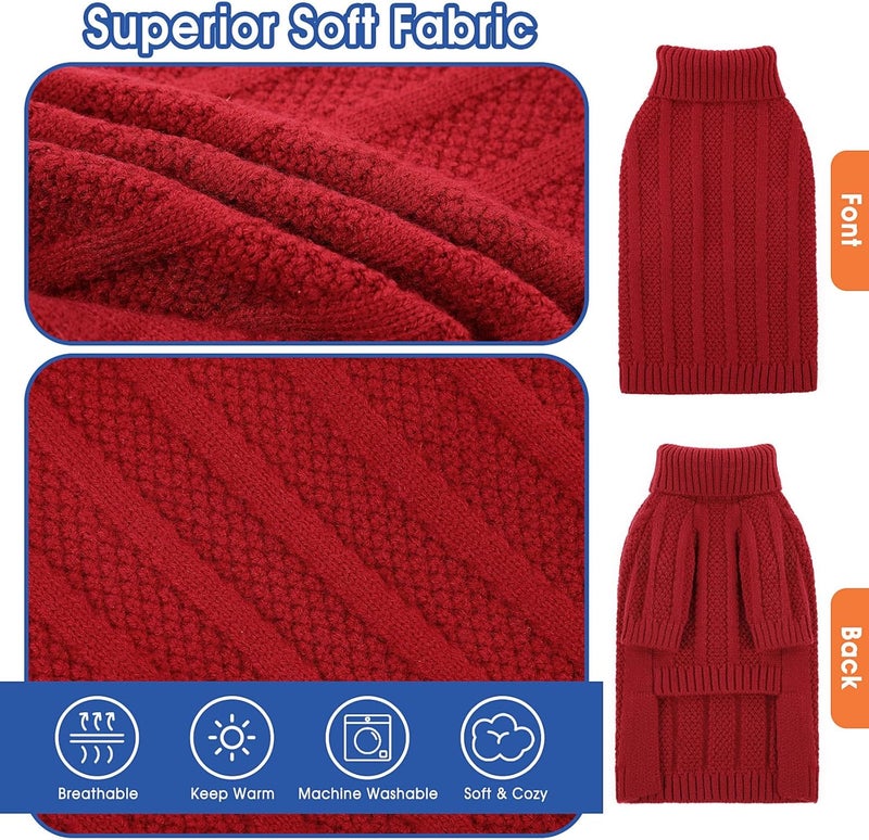 Queenmore XXL Dog Sweater,Large Dog Sweaters for Dogs Girls Boys,Xmas Turtleneck Pullover Sweaters for Large Dogs,Cold Weather Doggie Sweatshirt Knitwear for Golden Retriever,Labrador(Red,XXL) - Image 3